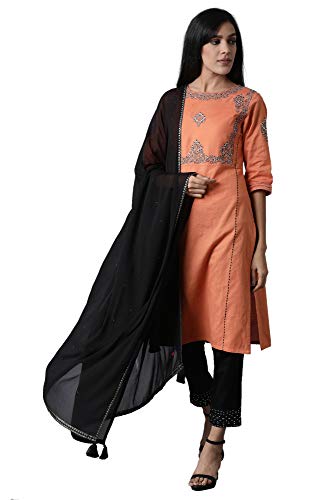 Image of W for Woman Solid Printed Gold Border Chiffon Dupatta