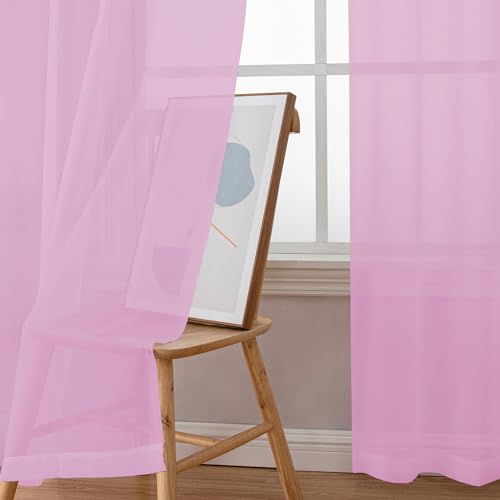 Image of Chyhomenyc Pink Sheer Curtains 96 inches Long 2 Panels, Light Filtering Soft Airy Solid Elegant Voile Window Treatment Drapes for Bedroom Living Room Wedding Party Decor, 42 Wx96 L, 8FT L