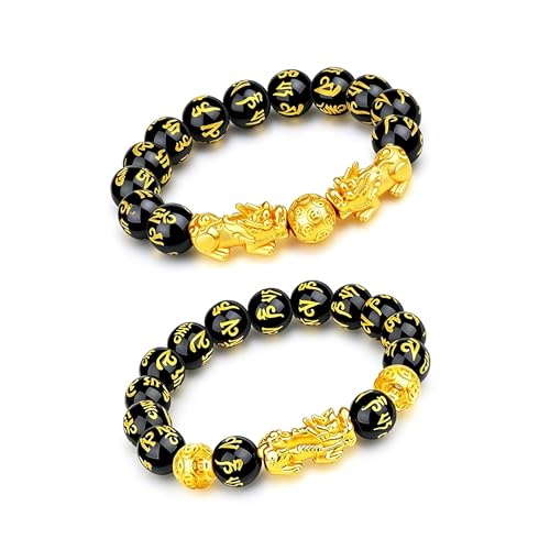 Image of LIYAPEI Black Obsidian Bracelet for Men Women - Feng Shui Wealth & Spiritual Protection Beaded Bracelet with Pi Xiu for Luck, Healing Crystal Stretch Wrist Jewelry, Unisex