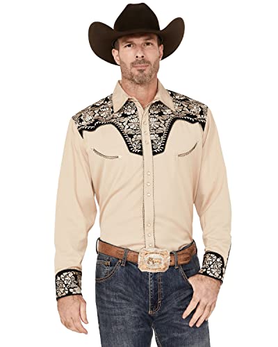 Scully Men's Floral Tooled Embroidered Long Sleeve Western Snap Shirt Tan Small #TOP10
