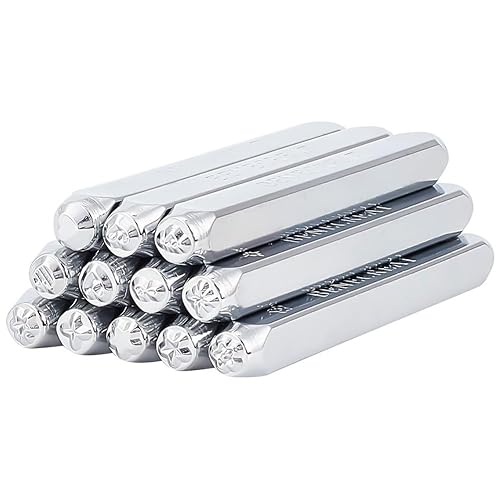 BENECREAT Juego de Punzones de Sello de Metal de 12 Pieza de 3 mm, Sello de Grabado En Relieve con Diseño de Patrón de Estrella de Corazón para Joyería de Metal, Estampación En Cuero Y Madera
