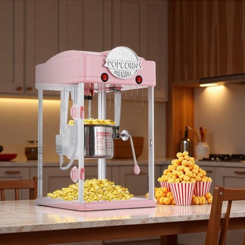Image of Popcorn Machine, Popcorn Makers with 6 Oz Stainless-Steel Kettle, Commercial Tabletop Pop Corn Popper with Measuring Tool and Scoop, for Home, Birthday Parties, Theater, School Events, Pink