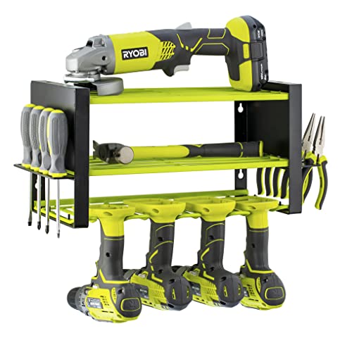 Toolganize Power Tool Organizer Wall Mount - Cordless Tool Storage - No Stress No Clutter - Power Tool Rack - Drill Storage For Shed & Garage Organization Pegboard Holder - Utility - Green #TOP1