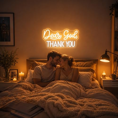 Image of Dear God Thank You Neon Sign for Wall Decor Light Up Sign Led Signs for Room Party Home Wall Decor USB Powered