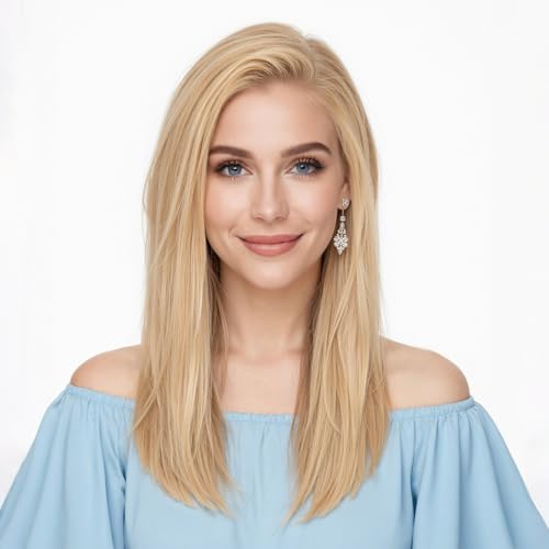 Image of KKU 5x5 Lace Front Human Hair Wig, Double Breathable Lace with Skin-Friendly Silk Base and Non-Slip Silicone Grips, Middle or Parted Natural Hairline Wigs for Women (16 Inch, Blonde)