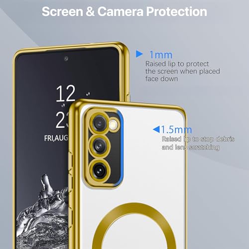 Image of Vaku Luxos Luxury Electroplated TPU Back Cover Case for Samsung Galaxy S20 FE Camera Screen Protector Magnetic Magsafe Wireless Charging- Gold