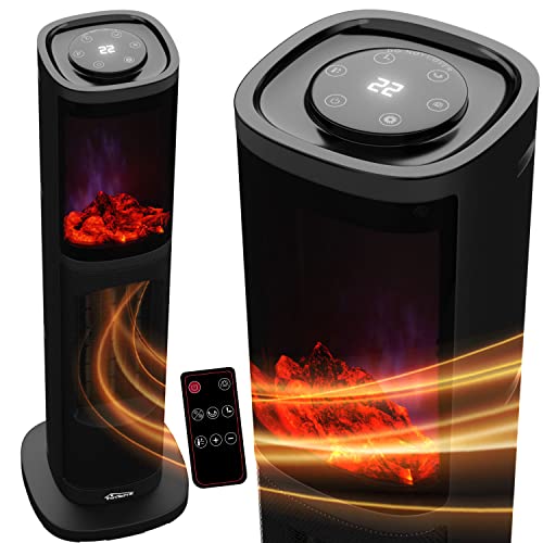 Tronitechnik® Infrarot Turm-Keramik-Heizer Elektro-Heizer 2000 Watt, Heizstrahler Standheizstrahler PTC Keramikheizelement mit Fernbedienung, Kamineffekt, Oszillation, Timer, Umkippschutz, bis 45°C
