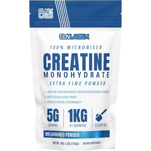 Creatine Monohydrate Powder - 1kg | 200 Mesh Fine Grade Powder, Pure & Mixes Easily | Includes Scoop | Unflavoured | Made in The UK by CLN Labs