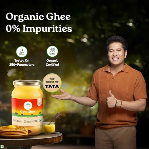 Image of Organic India Pure Cow Ghee, 1 L | Labs Tested on 250+ Parameters | Certified Organic | Glass Bottle | Sourced from Organically Fed Cows | Authentic Taste, Rich in Healthy Fat