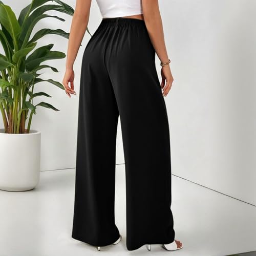 Suit Pants for Womens Solid Color High Rise Pockets Trousers Loose Lightweight Straight Leg Business Casual Pant3