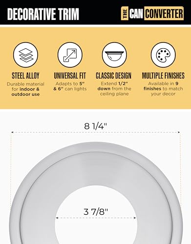 Image of The Can Converter Ceiling Medallion for Recessed Can Light - Home Improvement Decorative Steel Goof Ring & Cover Plate for 4'', 5'' & 6″ Cans, Small Ceiling Medallion for Chandeliers, Polished Nickel