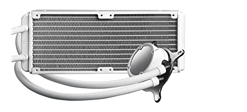Image of Asus ROG Strix LC 240 All-in-one White Liquid CPU Cooler with Aura Sync, Dual White ROG 120mm addressable RGB Radiator Fans and Reinforced Sleeved tubing