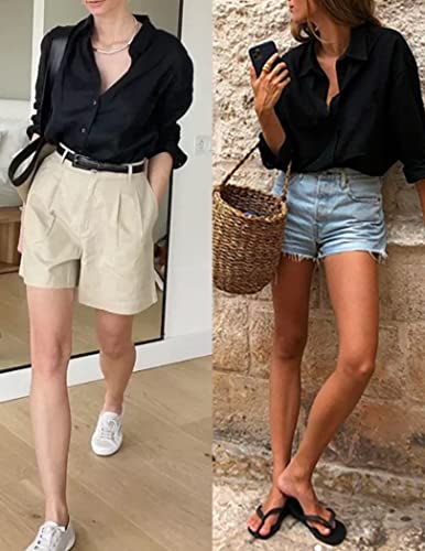 Zeagoo Womens Black Button Down Shirts Boyfriend Long Sleeve Collar Dress Shirt Soft Office Blouses Tops #TOP4
