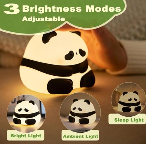 Image of PLUSPOINT Cute Panda LED Light for Kids Portable USB Rechargeable Squishy Lamp for Bedroom Decor Silicone Kawaii Gift for Kids Birthday Color Changing Night Lamp for Baby (Panda)