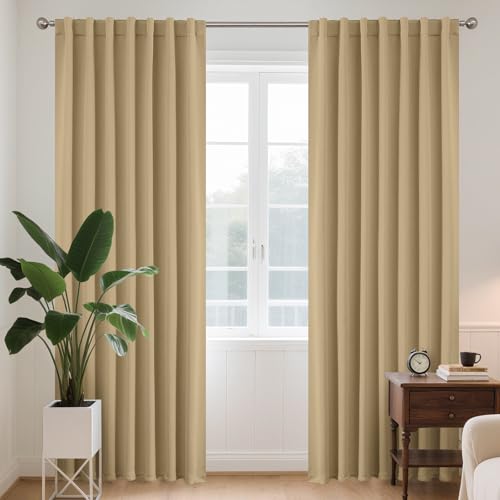 Image of Joydeco Beige Thermal Blackout Curtain, 140 x 225 cm, Anti-Foid and Heat Insulated, Noise Proof, Anti-UV, Hidden Tabs and Rod Pocket for Living Room, Bedroom, Balcony - 2 Pieces