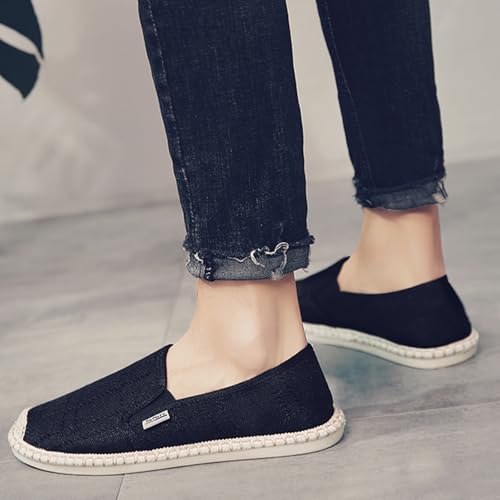 MILDSEVEN Simplicity Men's Traditional Chinese Linen Shoes, Fashion Soft Footwear, Casual Handmade Retro Loafers,9.5,Black4
