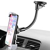 IPOW Car Phone Mount Diagonal Clamp Full-View Windshield/Dashboard Car Phone Holder with Strong Suction Cup& Bendable Goose Arm Compatible with iPhone 12 11 X 8Plus 7Plus 6Plus Galaxy S7 S9 J7V