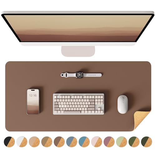 YSAGi Double-Sided Desk Pad, Leather Desk Mat, Eco Cork Desk Pad Protector, Large Mouse Pad for Desk, Waterproof Desk Blotter Pad, Desk Writing Pad fo