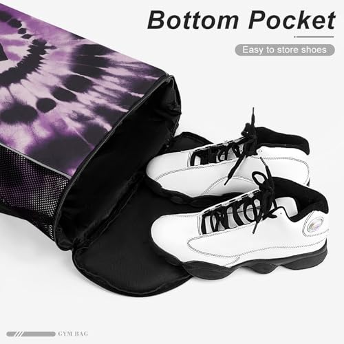 Drawstring Gym Backpack with Shoe Compartment And Wet Pocket, 28L Lightweight Waterproof Purple Tie Dye Sports Backpack for Workout Swim Beach Travel String Bag for Men Women4
