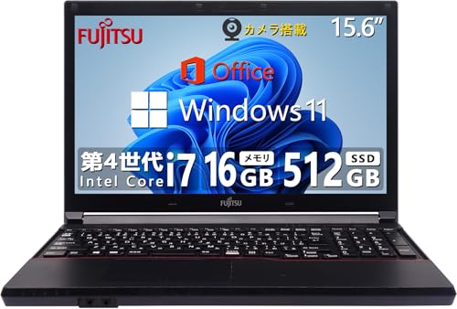 【整備済み品】 富士通 ノートパソコン FMVシリーズ ■CPU:爆速第4世代Core i7 ■Webカメラ内蔵/内蔵テンキー ■RAM:16GB/SSD:512GB/Office 2019搭載/Windows11/15.6インチ液晶/無線LAN/DVD/