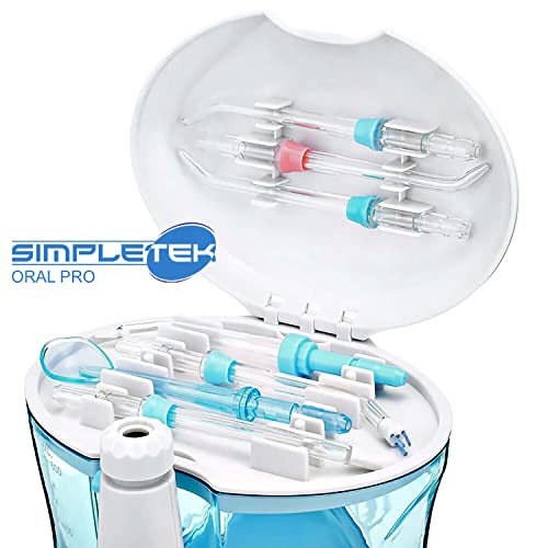 SIMPLETEK - Professionelle elektrische Munddusche mit einstellbarem Wasserstrahl mit 7 austauschbaren Köpfen mit 600 ml Tank – Bild 3