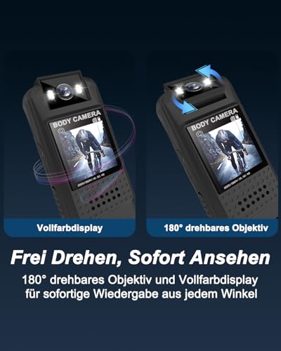 Bextgoo Bodycam, Mini Action Kamera Körperkamera mit 64GB Speicherkarte, Nachtsicht, 1080P HD Sportskamera mit Magnetclip & Fahrradhalterung, Bodycam Körperkamera Mini für Sport und Outdoor