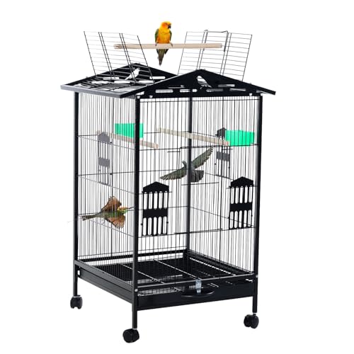 Extra-Large Bird Cages Wrought-Iron Flight Parrot Cage with Rolling Stand & Slide-Out Tray Parrot-Perfect Home for Macaws Cockatiels Parakeets & More