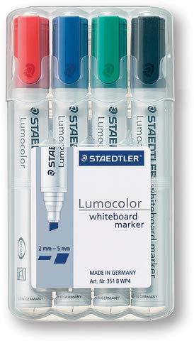 STAEDTLER® Rotulador para pizarra 351 B, recargable, punta biselada, 2-5 mm, 4 unidades surtidas, 1 paquete de 4 unidades