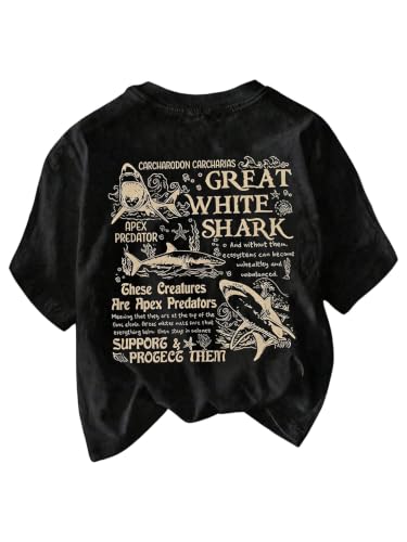 Image of RoseSeek Women's Graphic Letter Tee Crew Neck Trendy Summer Vintage T Shirt