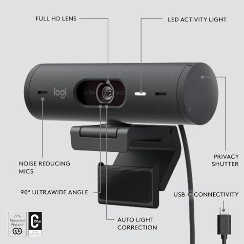 Brio 500 - Webcam Full HD con correzione automatica della luce, modalità mostra, doppio microfono con riduzione del rumore, grafite - Webcam - Immagine 4