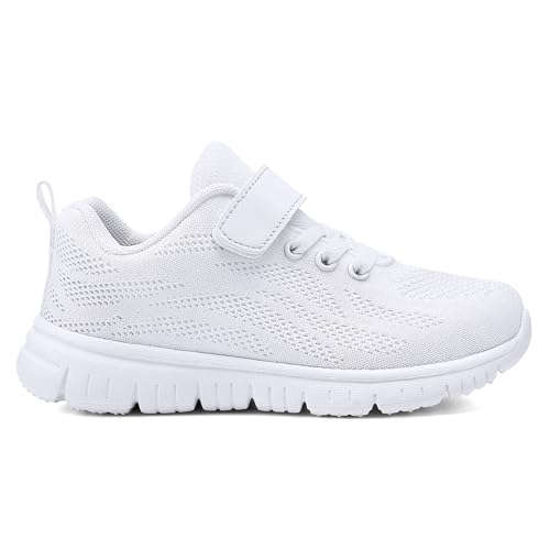 Boys Girls Sneakers Mesh Breathable Casual Lightweight Fashion Tennis Running Sport Primary School Students Athletic Kid Shoes White 11.5 US2