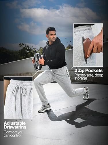 Image of Fflirtygo Mens Straight Fit Track Pants with Zip Pockets | Cotton Joggers Gym | Lower for Men | Sweatpants Sizes Upto 6XL