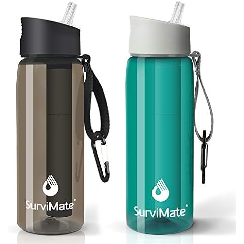 Survimate Purified Water Bottle with 4-Stage Filter Straw Cover