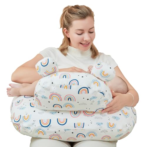 Image of lasoftan Nursing Pillow for Breastfeeding, Breast Feeding Pillow for Mom Support, Adjustable Waist Strap and Removable Cotton Cover, Rainbow