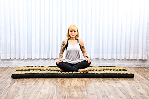 Image of Leewadee Trifold Mattress Standard - Comfortable Thai Massage Pad, Foldable Floor Mattress Filled with Kapok, Perfect to Use as a Sleeping Mat 79 x 28 inches, Black Orange