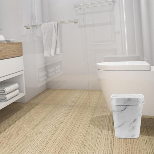 Caneca de basura con tapa basculante diseño mármol blanca miniatura 6