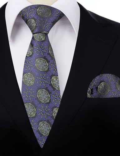 Image of Alizeal Mens Vintage Solid Plaid Tie with Pocket Square 3.15inches Necktie Set