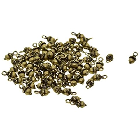 JISADER 50 Pack Metal Fruit Acorn Beads Bulk for Pendants Bracelet, Green Bronze Cover