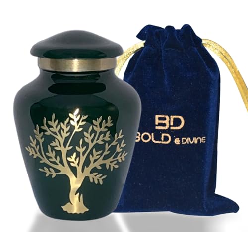 Image of Tree of Life Keepsake Small Keepsakes Urn for Human Ashes - Decorative Urn for Ashes Adult Female & Male, Funeral Urns - Dark Green