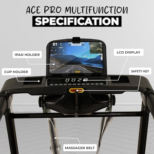Image of Durafit91 Ace Pro Multifunction 4.5 HP Peak BLDC Motorized Treadmill | 20 Level Auto Incline| 16 Km /Hr Max Speed | 120 Kg Max User Weight | Home use Black