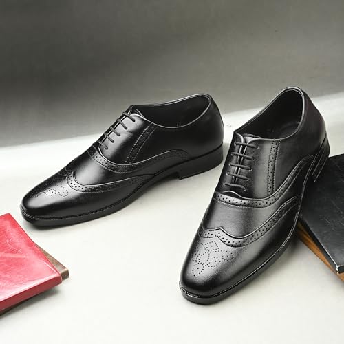Image of Centrino Men's Formal Lace-Up Shoes | Soft & Comfortable Oxford Brogue Dress Formal Shoe| Stylish Looking Lace Up Medallion Toe Perforated for Business Formal Wedding & Office Wear (9359)