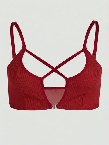 Image of SOLY HUX Front Closure Bras for Women Strappy Bralette Wireless Criss Cross Cut Out Knitted Everyday Bra