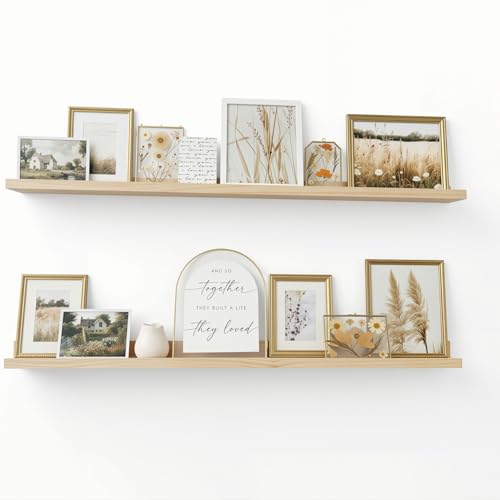 AZSKY 2pc 36in Natural Wood Floating Shelves, Country Rustic Style Wall Shelves for Kids Books, Photo Picture Ledge, Nursery Decor