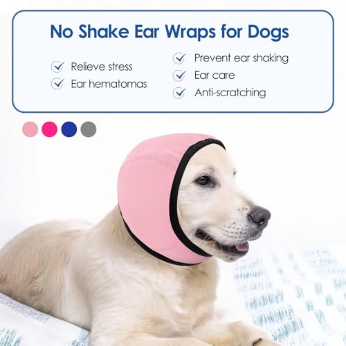 Image of Dog Calming Hoodie Dog Ear Wrap Noise Protection Ear Muffs for Dogs | Water Resistant Ear Cover Anxiety Relief, for Firework, Grooming, Thunderstorms, Swimming, Bathing, LightPink S