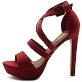 Ollio Women's Shoes Faux Suede Cross Strap Ankle Buckle Platform High Heels Pump Sandals H106 (9 B(M) US, Red)