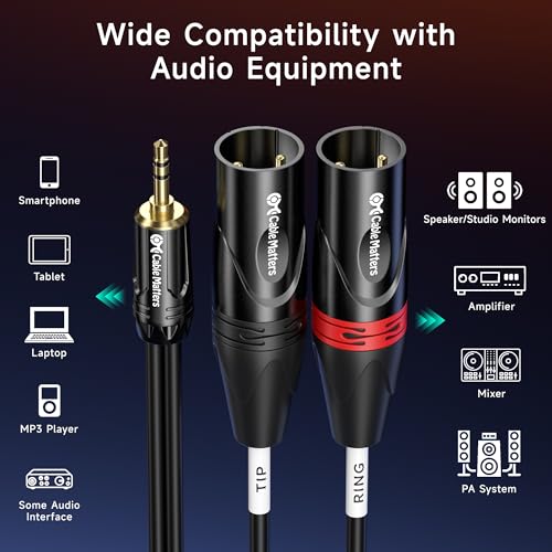 Cable Matters 3.5mm 1/8 Inch TRS to 2 XLR Cable, Male to Male Aux to Dual XLR Breakout Cable - 6 Feet-Black