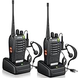 eSynic 2 Pack Walkie Talkies 5KM Long Range Walky Talky 16CH Rechargeable VOX 2 Way Radios with 2 Headsets & Belt Clips Wonderful Gifts for Kids & Adults for Camping, Hiking, Job Site & Family Use