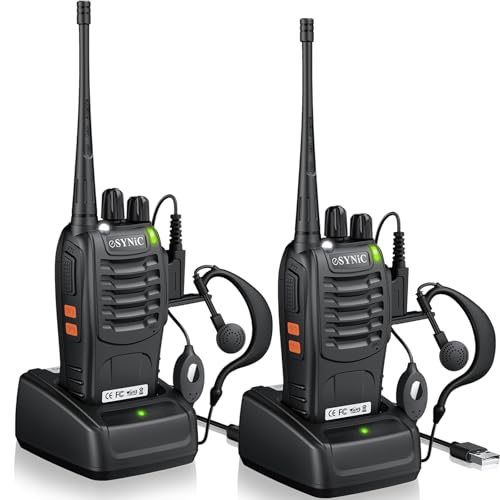 eSynic 2 Pack Walkie Talkies-3 Miles Long Range Walky Talky With-1500mAh Rechargeable Battery-2 Headsets-Campact Designed-Flashlight- Rainproof- for...