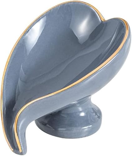 soap dish, Leaf Shape Ceramics Soap Box Drain for Shower Bathroom Kitchen Sink BathtubGreen(F)