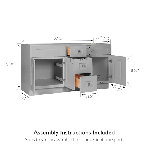 Image of Design House Brookings Bathroom Vanity, 60 inch, Gray